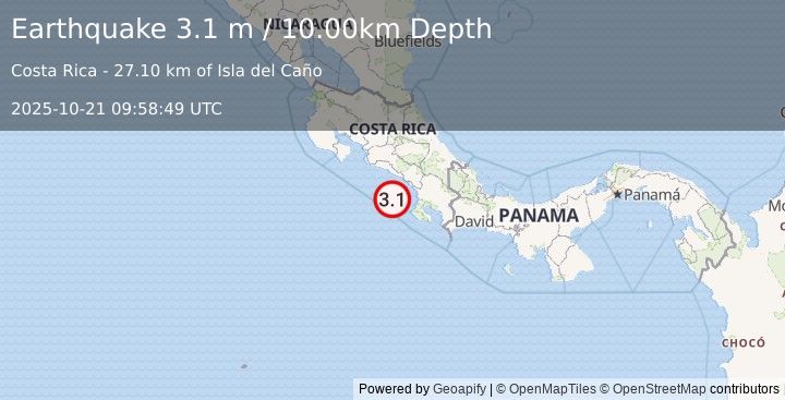 Earthquake OFF COAST OF COSTA RICA (3.1 m) (2025-10-21 09:58:49 UTC)