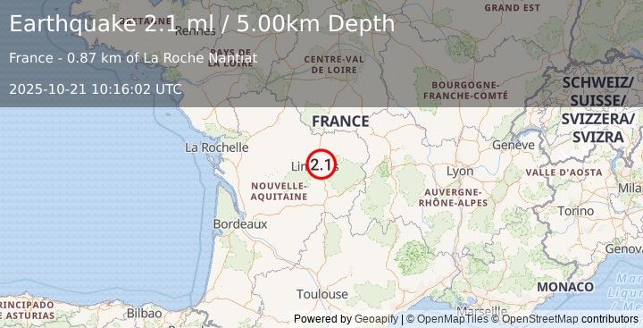 Earthquake FRANCE (2.1 ml) (2025-10-21 10:16:02 UTC)
