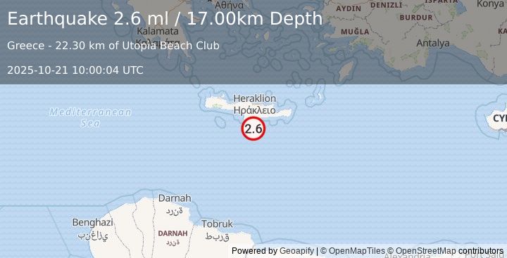 Earthquake CRETE, GREECE (2.6 ml) (2025-10-21 10:00:04 UTC)