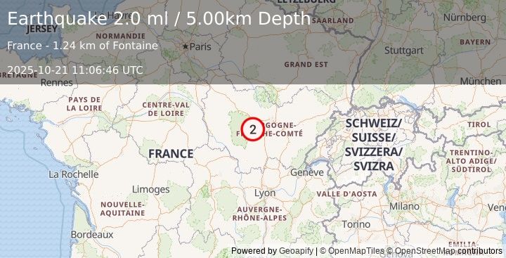 Earthquake FRANCE (2.0 ml) (2025-10-21 11:06:46 UTC)