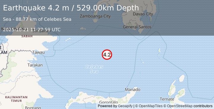 Earthquake CELEBES SEA (4.2 m) (2025-10-21 11:28:00 UTC)