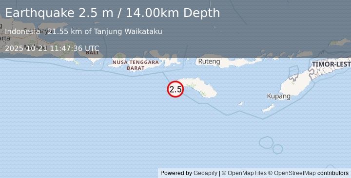 Earthquake SUMBAWA REGION, INDONESIA (2.5 m) (2025-10-21 11:47:36 UTC)