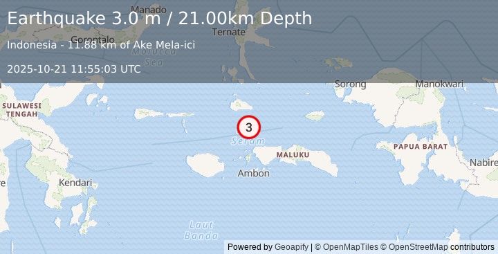 Earthquake CERAM SEA, INDONESIA (3.0 m) (2025-10-21 11:55:03 UTC)