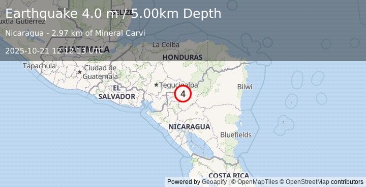 Earthquake NICARAGUA (4.0 m) (2025-10-21 12:12:12 UTC)