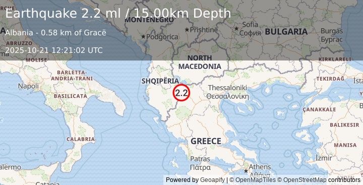 Earthquake ALBANIA (2.2 ml) (2025-10-21 12:21:02 UTC)