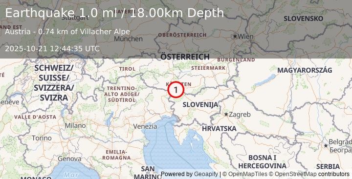 Earthquake AUSTRIA (1.0 ml) (2025-10-21 12:44:35 UTC)