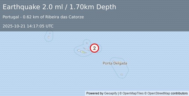 Earthquake AZORES ISLANDS, PORTUGAL (2.0 ml) (2025-10-21 14:17:05 UTC)