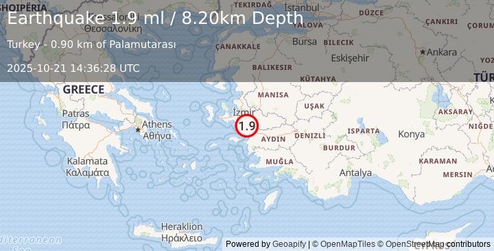 Earthquake WESTERN TURKEY (1.9 ml) (2025-10-21 14:36:28 UTC)