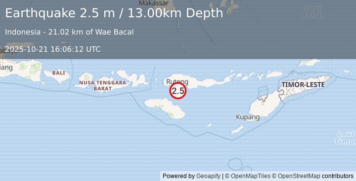 Earthquake SUMBA REGION, INDONESIA (2.5 m) (2025-10-21 16:06:12 UTC)