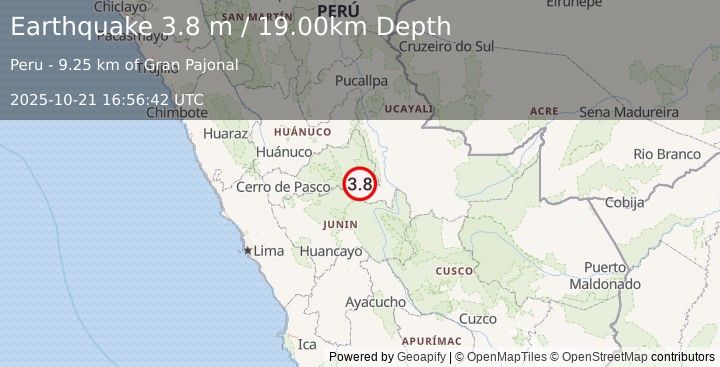 Earthquake CENTRAL PERU (3.8 m) (2025-10-21 16:56:42 UTC)