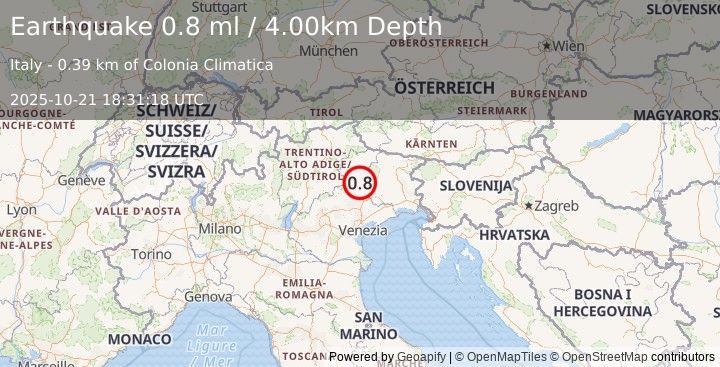Earthquake NORTHERN ITALY (0.8 ml) (2025-10-21 18:31:18 UTC)