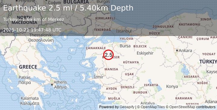Earthquake WESTERN TURKEY (2.5 ml) (2025-10-21 19:47:48 UTC)