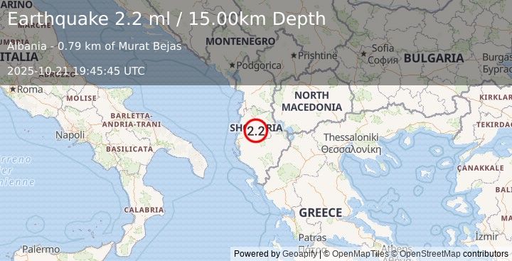 Earthquake ALBANIA (2.2 ml) (2025-10-21 19:45:45 UTC)
