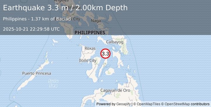 Earthquake VISAYAN SEA, PHILIPPINES (3.3 m) (2025-10-21 22:29:58 UTC)