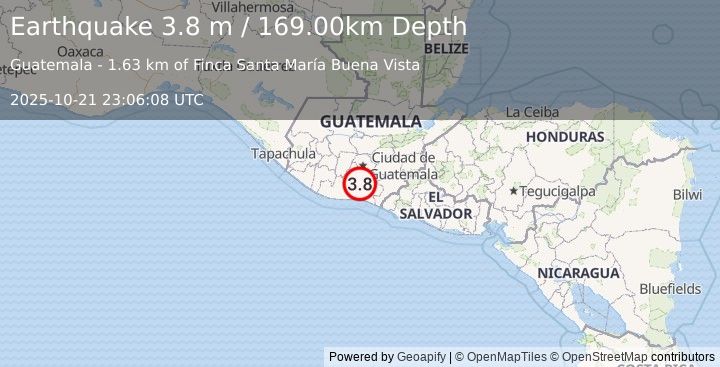Earthquake GUATEMALA (3.8 m) (2025-10-21 23:06:08 UTC)