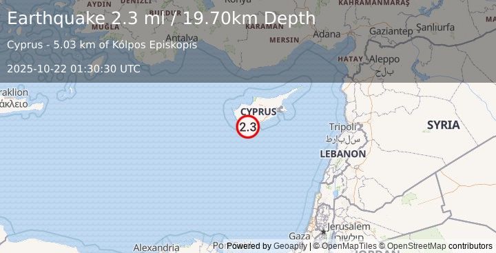 Earthquake CYPRUS REGION (2.3 ml) (2025-10-22 01:30:30 UTC)