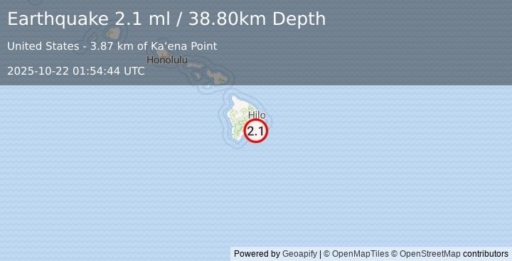 Earthquake ISLAND OF HAWAII, HAWAII (2.1 ml) (2025-10-22 01:54:44 UTC)