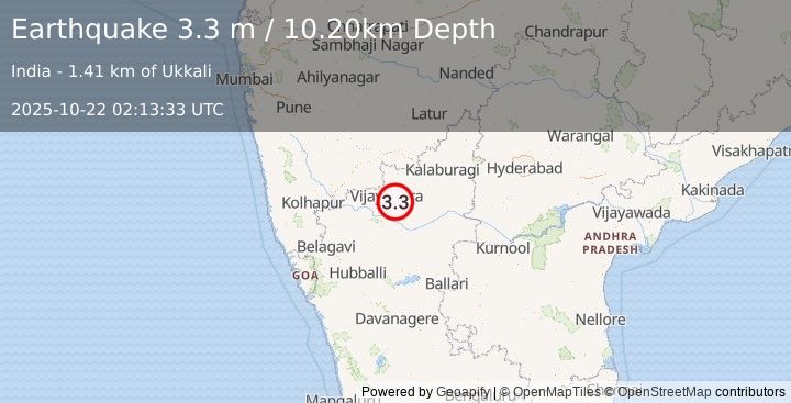 Earthquake KARNATAKA, INDIA (3.2 m) (2025-10-22 02:13:31 UTC)