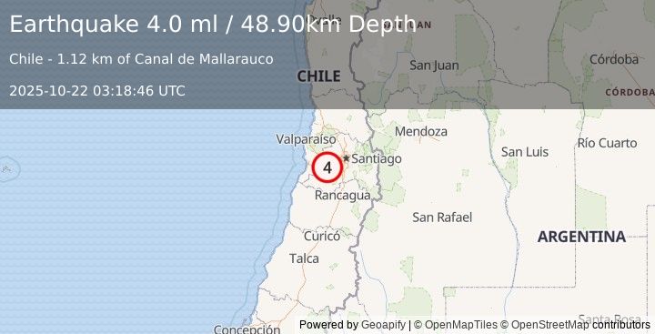 Earthquake REGION METROPOLITANA, CHILE (4.0 ml) (2025-10-22 03:18:46 UTC)