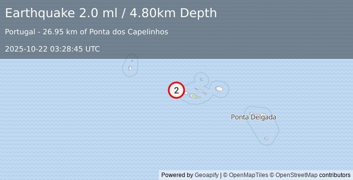 Earthquake AZORES ISLANDS, PORTUGAL (2.0 ml) (2025-10-22 03:28:45 UTC)