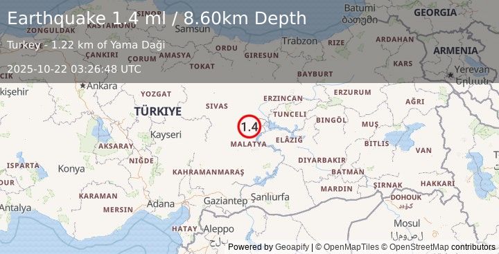 Earthquake EASTERN TURKEY (1.4 ml) (2025-10-22 03:26:47 UTC)