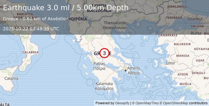 Earthquake GREECE (2.9 ml) (2025-10-22 03:48:37 UTC)