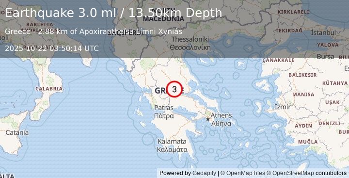 Earthquake GREECE (3.1 ml) (2025-10-22 03:50:09 UTC)
