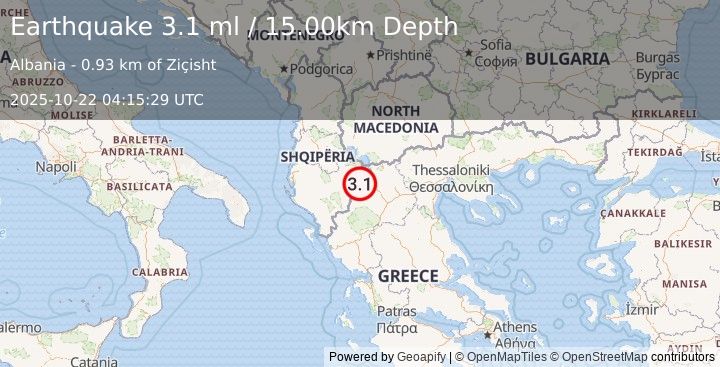 Earthquake ALBANIA (3.0 ml) (2025-10-22 04:15:28 UTC)