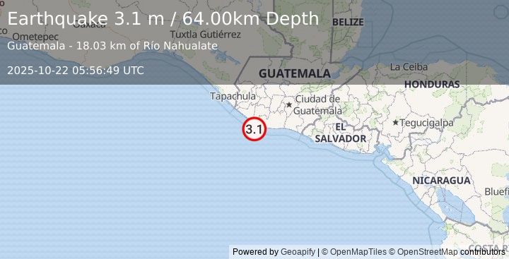 Earthquake OFFSHORE GUATEMALA (3.1 m) (2025-10-22 05:56:49 UTC)