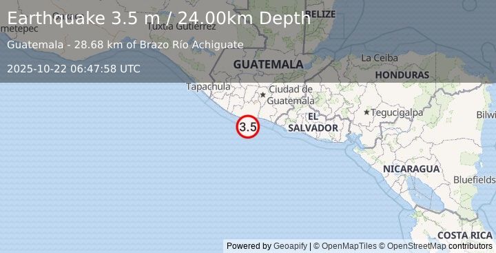 Earthquake OFFSHORE GUATEMALA (3.5 m) (2025-10-22 06:47:59 UTC)