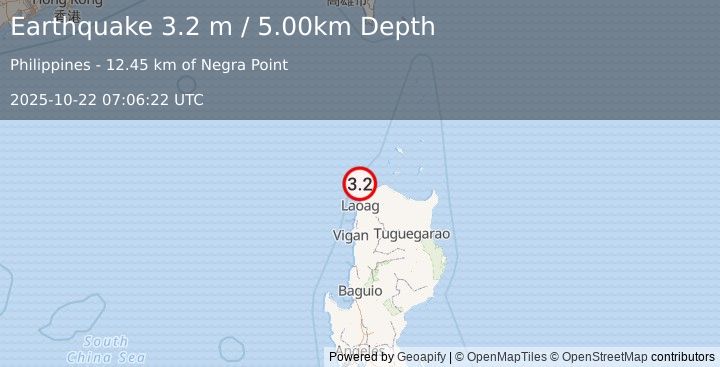 Earthquake LUZON, PHILIPPINES (3.2 m) (2025-10-22 07:06:22 UTC)