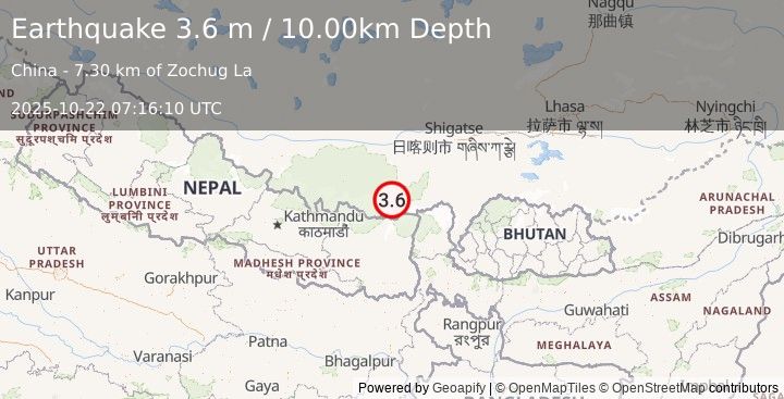Earthquake WESTERN XIZANG (3.6 m) (2025-10-22 07:16:10 UTC)