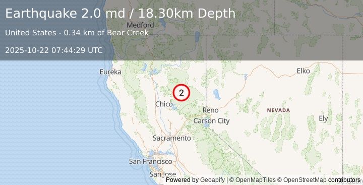 Earthquake NORTHERN CALIFORNIA (2.0 md) (2025-10-22 07:44:29 UTC)
