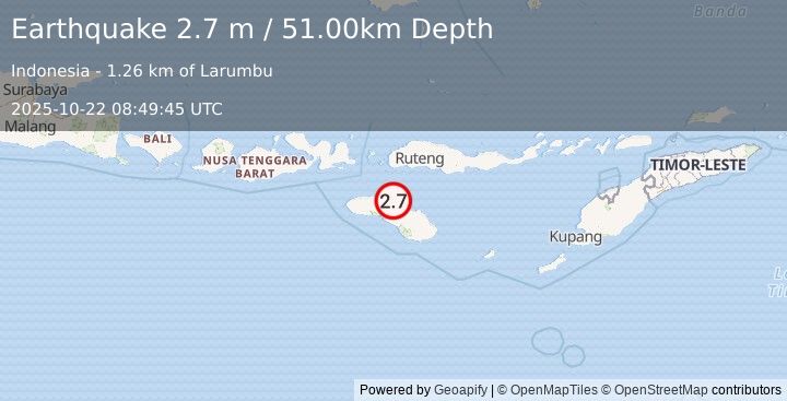 Earthquake SUMBA REGION, INDONESIA (2.7 m) (2025-10-22 08:49:45 UTC)