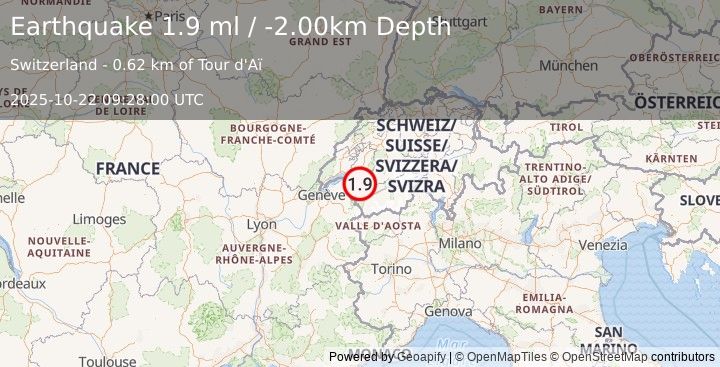Earthquake SWITZERLAND (1.9 ml) (2025-10-22 09:28:00 UTC)