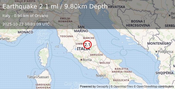 Earthquake CENTRAL ITALY (2.1 ml) (2025-10-22 10:01:09 UTC)