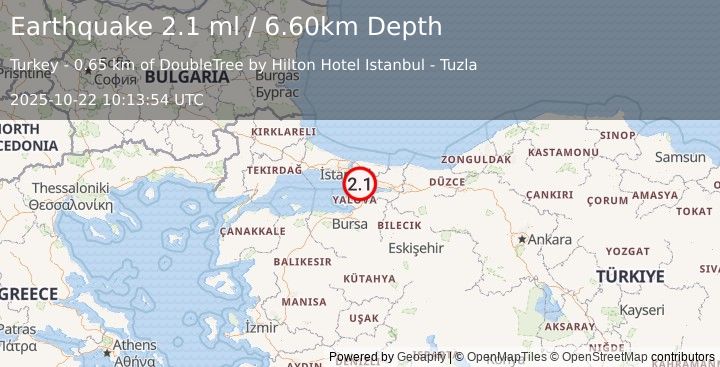 Earthquake WESTERN TURKEY (2.1 ml) (2025-10-22 10:13:54 UTC)