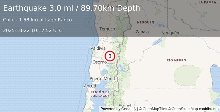 Earthquake LOS LAGOS, CHILE (3.0 ml) (2025-10-22 10:17:52 UTC)