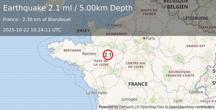 Earthquake FRANCE (2.1 ml) (2025-10-22 10:24:11 UTC)