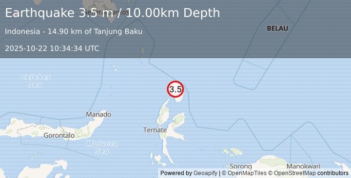 Earthquake HALMAHERA, INDONESIA (3.5 m) (2025-10-22 10:34:34 UTC)