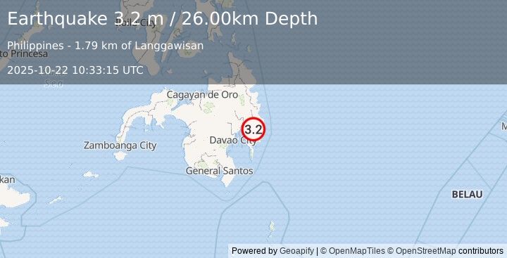 Earthquake MINDANAO, PHILIPPINES (3.2 m) (2025-10-22 10:33:15 UTC)