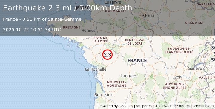 Earthquake FRANCE (2.3 ml) (2025-10-22 10:51:34 UTC)