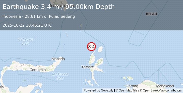 Earthquake MOLUCCA SEA (3.4 m) (2025-10-22 10:46:21 UTC)