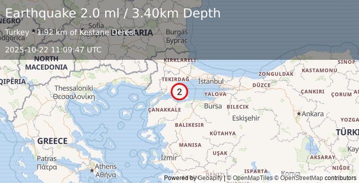 Earthquake WESTERN TURKEY (2.0 ml) (2025-10-22 11:09:47 UTC)