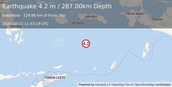 Earthquake BANDA SEA (4.2 m) (2025-10-22 11:43:19 UTC)
