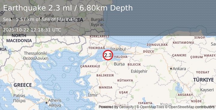 Earthquake WESTERN TURKEY (2.3 ml) (2025-10-22 12:18:31 UTC)