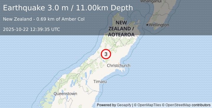 Earthquake SOUTH ISLAND OF NEW ZEALAND (3.0 m) (2025-10-22 12:39:35 UTC)
