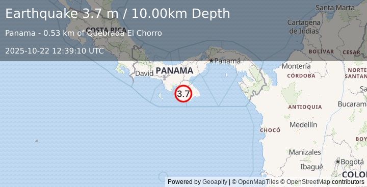 Earthquake PANAMA (3.7 m) (2025-10-22 12:39:10 UTC)