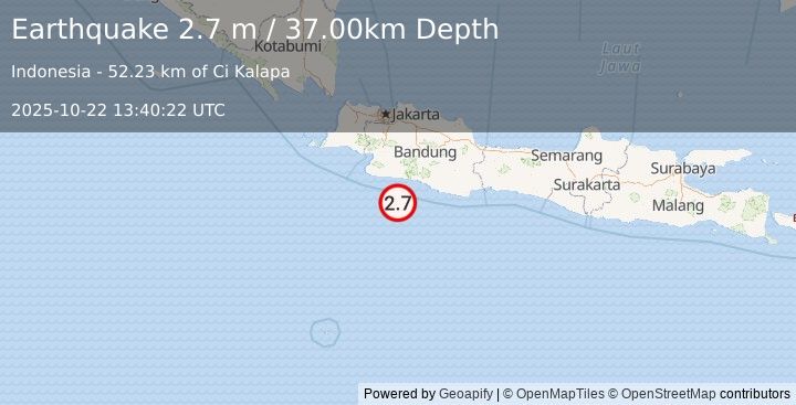 Earthquake JAVA, INDONESIA (2.7 m) (2025-10-22 13:40:22 UTC)