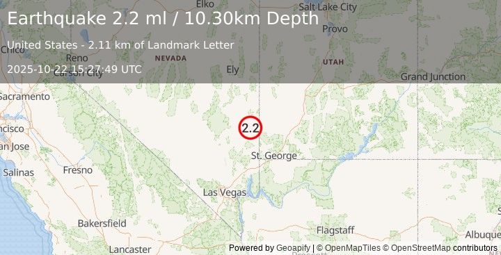 Earthquake NEVADA (2.2 ml) (2025-10-22 15:27:49 UTC)
